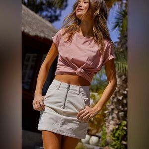 Love Is All Grey Corduroy O-Ring Zip-Front Miniskirt size L-Skirt-NOT WHITE